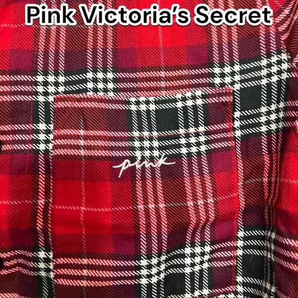 PINK Victoria’s Secret red button up flannel, PJ shirt, super soft, long sleeve - Picture 3 of 6